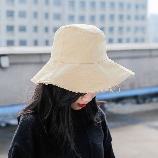 

wide brim hats japanese female caps burrs bucket contracted leisure folding washed soft cloth cap beach summer j2, Blue;gray