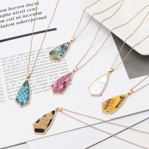 

acrylic abalone shell leopard curved geometric pendant necklace snakeskin leather gold charm body brand jewelry, Silver