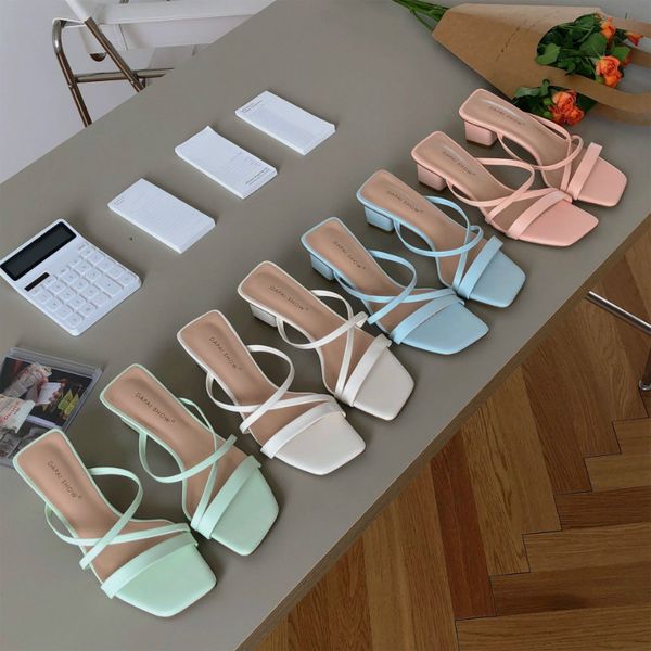 

monmoira med heel narrow band women sandals cross-tied elegant women slippers slides summer designer shoes, Black
