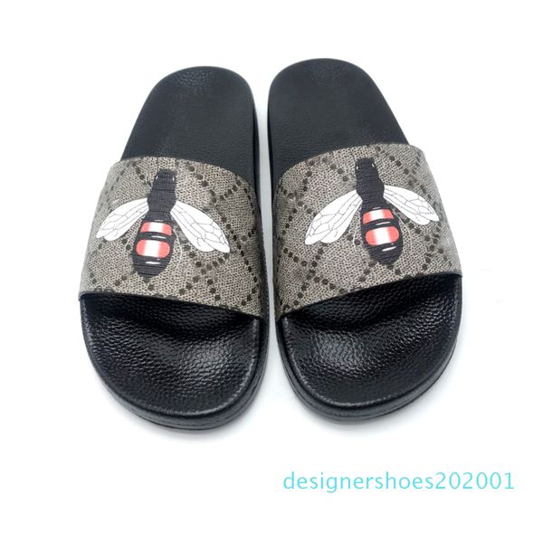 

2019 lux flower designer sandals heel leather sandals designer print soft leather rubber men women sandals slipper size 36-46 with box d01, Black