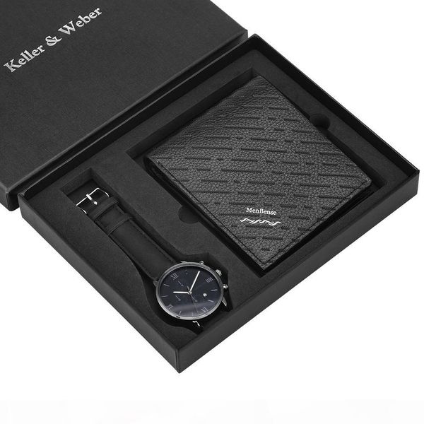 

fashion business watch wallet set leather strap men watches luminous hands clock male wristwatch gifts for husband boyfriend dad, Slivery;brown