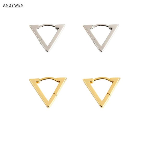 

andywen 925 sterling silver 8mm triangle hoops mini huggies rock punk women special jewelry for party luxury gift accessories