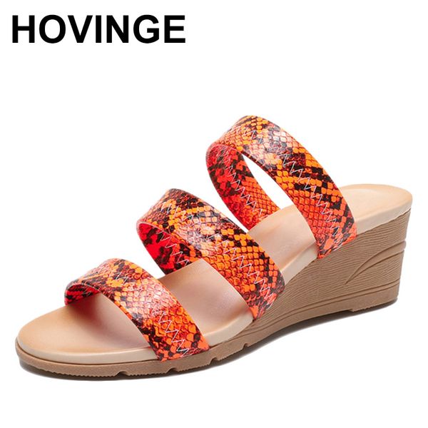 

hovinge new arrivals 2020 wedge heels summer sandals women shoes mix color open toe slip-on narrow shoes woman sandals, Black