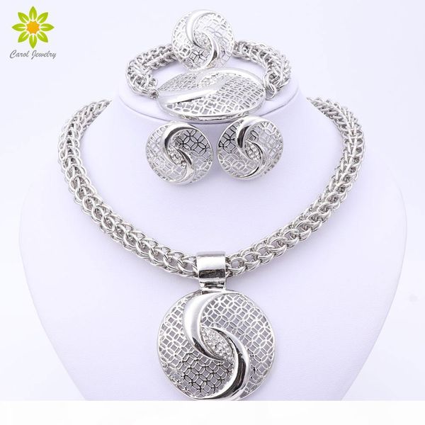 

2017 latest luxury big dubai silver plated crystal necklace jewelry sets fashion nigerian wedding african beads costume jewelry, Slivery;golden