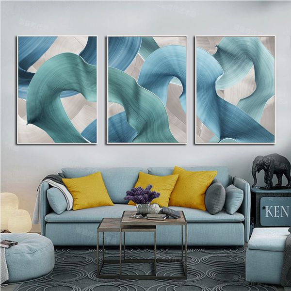 

abstract modern ribbon poster green blue texture wall art pictures print canvas painting living room decoration home decor
