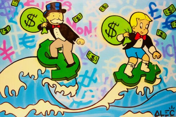 

alec monopoly graffiti art decor surfing money wall decor handpainted &hd print oil paintings on canvas wall art pictures 200821