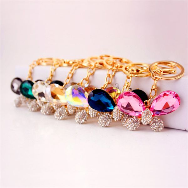 

rhinestone butterfly keychain cute fashion crystal insect charm pendant handbag accessories key ring, Silver