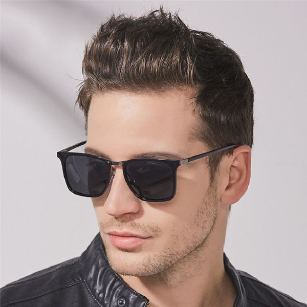 

ruosyling retro men sunglasses polarized tr90 ultralight flexible matte black square vintage uv400 sunglasses brand designer, White;black