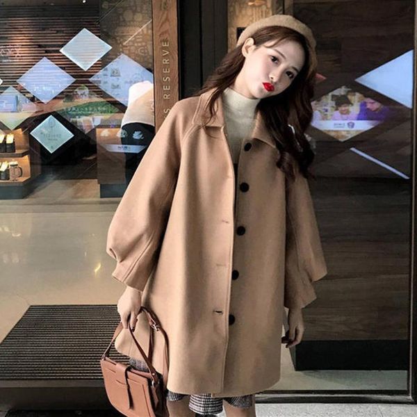 

women's wool & blends cashmere woolen women coat winter sweet warm solid long manteau femme abrigos mujer plaszcze damskie cappotto don, Black