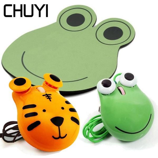 

mini cartoon frog optical mouse with mousepad wired tiger cute small kids gift mause pad usb 1600dpi computer mice for lappc