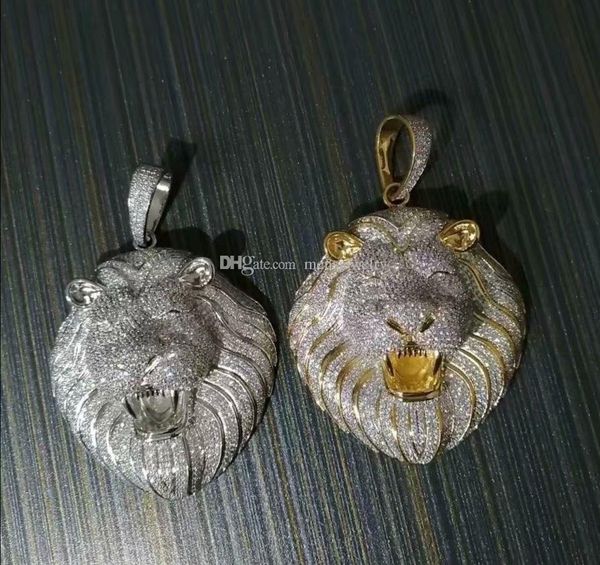 

iced out pendant cuban link chain big pendants mens jewelry hip hop luxury designer necklace bling diamond lion animal rapper dj005, Silver