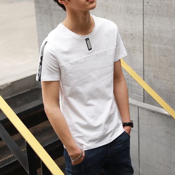 

2019 men's short-sleeved t-shirt round collar loose summer korean version of pure cotton wearing white half-sleeved tide, White;black