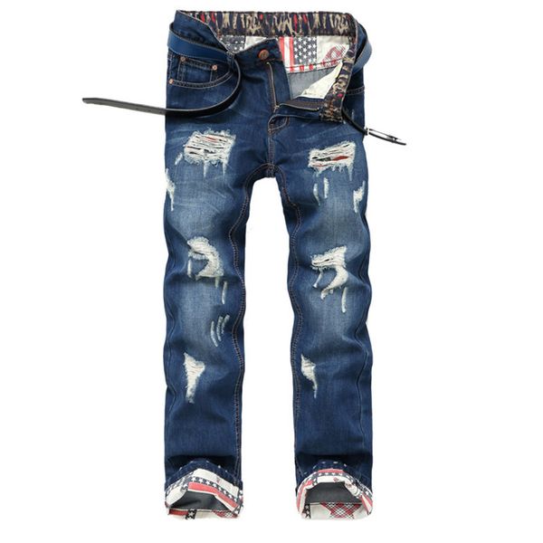 

spring and autumn men's luxury designer denim fashion frayed denim streetwear blue motorcycle jeans men's denim ripped trousers je