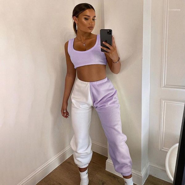 

waist loose ankle banded pants women casual stylish designer longtrousers women contrast color sweatpants fashion high, Black;white
