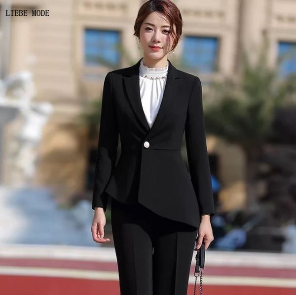 

women's two piece pants ladies business suit designer irregular blazers set 2 pieces women autumn pantsuit white black plus size suits