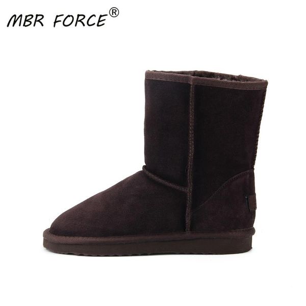 

mbr force women's boots winter warm leather suede winter snow boots for women real mid-calf for girl's warm shoes, Black