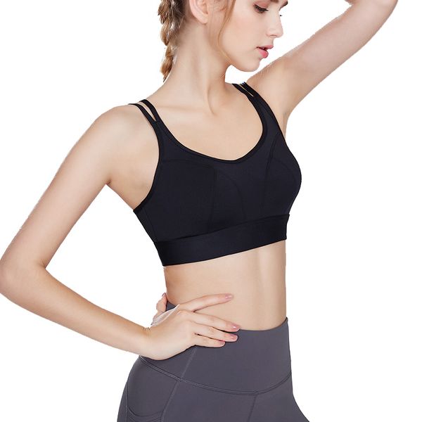 

gym clothing fitness yoga sports bra for womens workout running padded tank athletic underwear shockproof push up sport bra#2l5, White;black