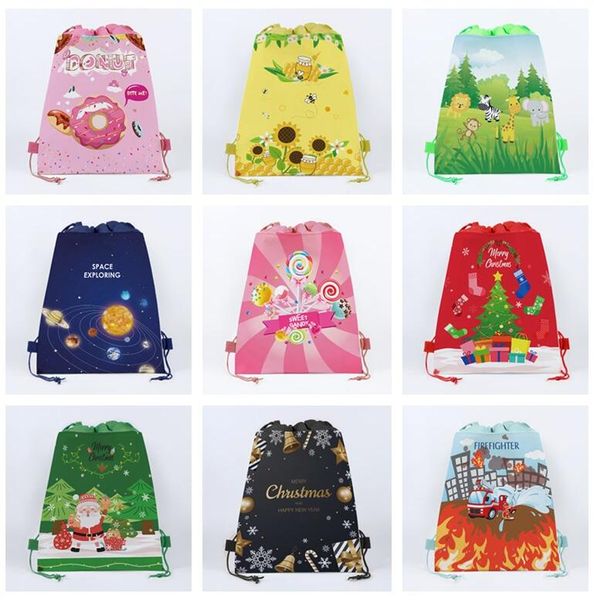 

рождественский подарок сумка xmas drawstring сумка дети взрослые мультфильм снеговик печать нетканые сумки дизайнер кулиской тотализаторов c, Black