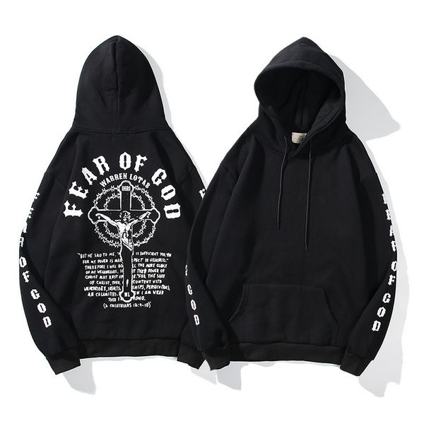 

winter new mens designer hoodies kanye same fleece fog christmas jesus letter printed hooded high-street men and womens sweater, Black