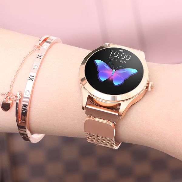 

stainless steel kw10 smartwatch for women lady bracelet heart rate monitor sleep monitoring leather smart watch ios android