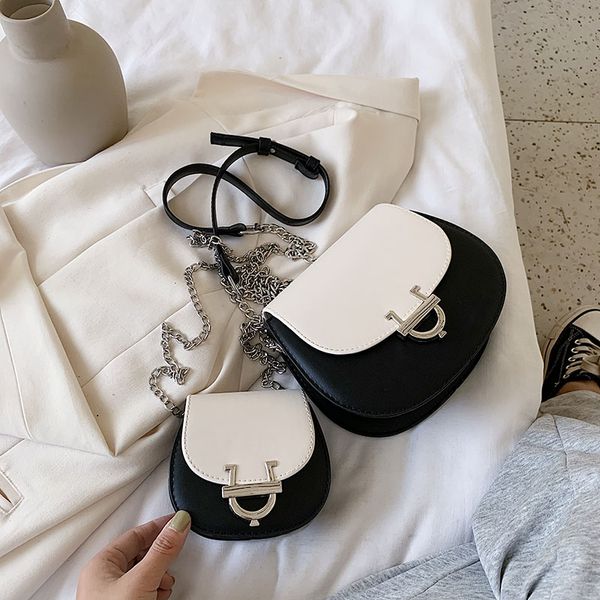 

fashion panelled pu leather semicircle chain women's shoulder messenger bag 2020 luxury bag crossbody bags for women sac a main