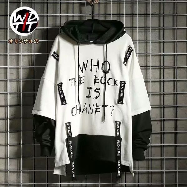 

2020spring осень сыпучие с длинными рукавами белый черный фуфайки hoodie мужские хип-хоп панк пуловер уличная мода повседневная одежда, Black