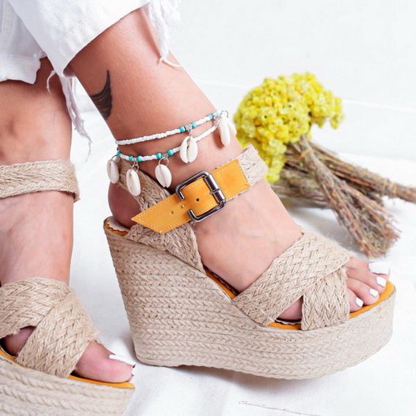

heflashor summer platform sandals fashion women high heel sandal wedges shoes casual woman peep toe buckle platform sandals, Black