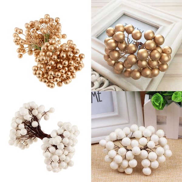 

200pcs artificial fruit berries blueberry xmas wedding bouquet golden+ white