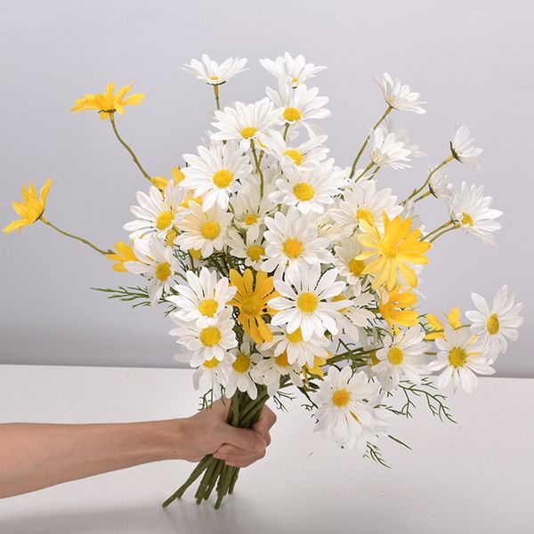 

White Daisy Artificial Flowers Long Branch Bouquet for Home Wedding Garden Decoration DIY Bridal Silk Fake Flower Accessories