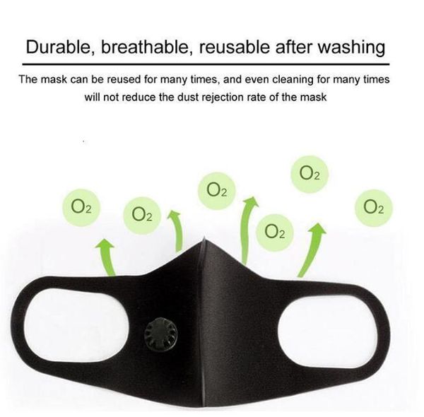 

heaith mask with breathing valve general washable mask reusable anti-dust pm2.5 protective masks black recycle designer valve mask