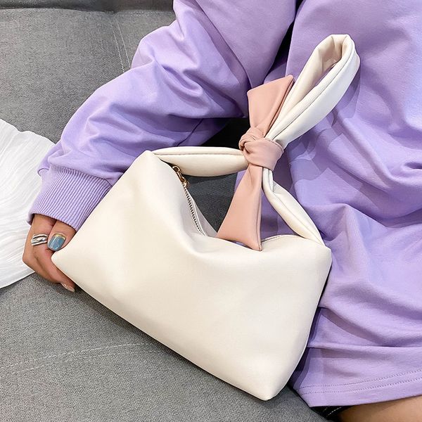 

contrast color bow tote bag 2020 new quality soft pu leather women's designer handbag high capacity shoulder bags underarm bag