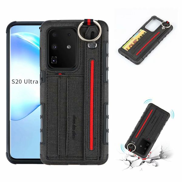 

premium canvas sleeve strap wallet case 2 card holders slim protective cover for samsung galaxy s20 ultra s20 plus s10 s10e s9 s8 note 9