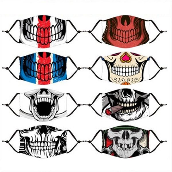 

halloween day of the dead skull and crossbones 3d printed pattern mask spoof horror dustproof and haze pm2.5 mask with filter