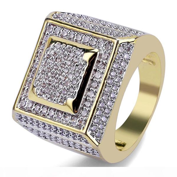 

mens ring vintage hip hop jewelry multi-layer square zircon iced out copper rings luxury business type fashion jewelry wholesale, Silver