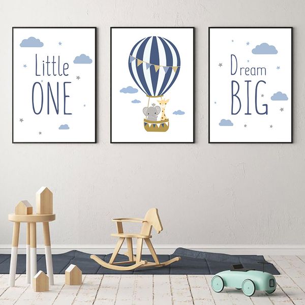 

air balloon animal poster blue quotes posters prints cloud nursery canvas print child painting wall pictures kids room decor