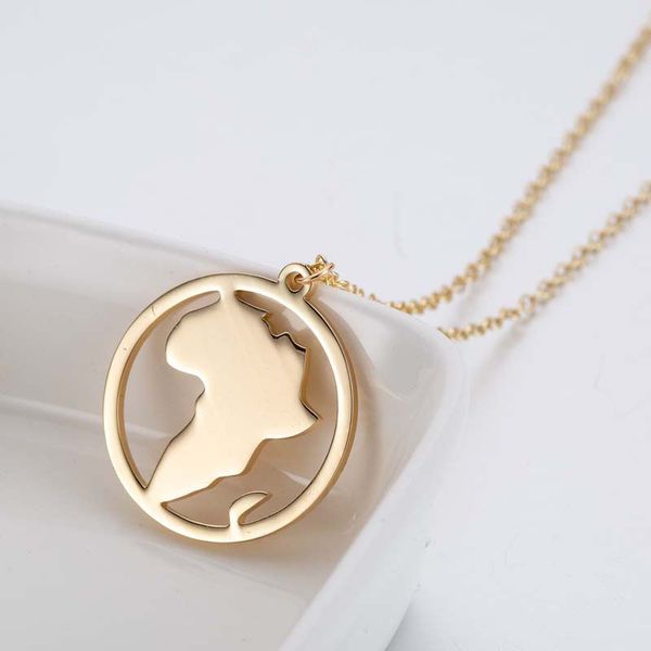 

gold necklace chain simple south africa map pendant necklace women stainless steel fashion pendant jewelry on the neck, Silver