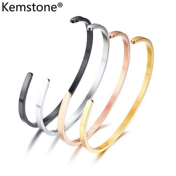 

kemstone fashion stainless steel open type bracelets gold rose gold silver color black cuff for women