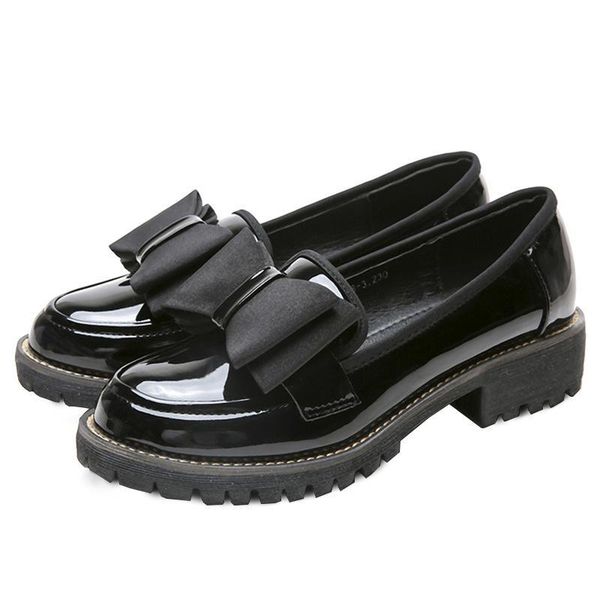 

new women leather shoes platform flats shoes slip on loafers casual bow black oxford lady footwear