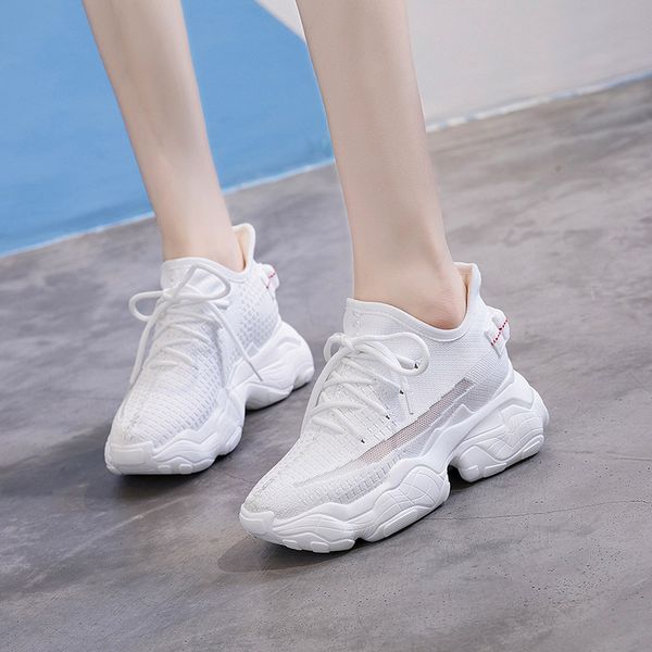

8 cm high white shoes new 2020 net shoes spring and summer flying woven casual wild fashion shoes, Black