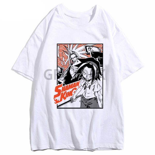 

japan аниме shaman king смешная тенниска мужчины новый белый повседневный короткий рукав тенниска homme вы asakura unisex streetwear tshirt