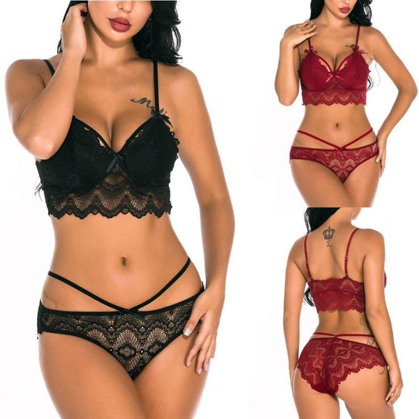 

bras sets hollow out bra ultrathin underwear set plus size women transparent lace embroidery lingerie solid brassiere s-2xl, Red;black