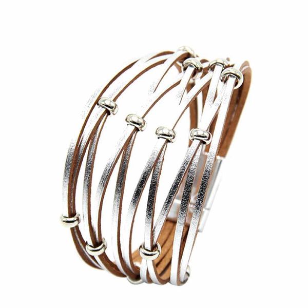 

fashion women multi layer beaded cross genuine leather magnet button bracelet hip hop, Black