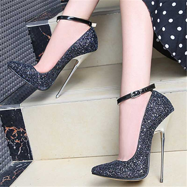

2020 women shoes fashion comfortable wild high heels party female summer heels sequins leather ladies shoe zapatillas mujer, Black