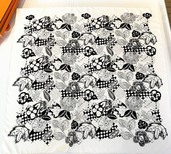 

versatile classic color "leaves and flowers" 90 squares twill scarf printed small shawl handmade curling, Blue;gray