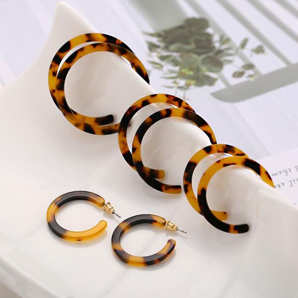 

new a set of 4 pairs of earrings simple round c-shaped earrings fashion acrylic tortoiseshell leopard print for women, Golden;silver