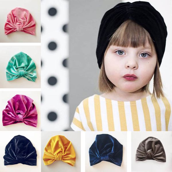 

baby kids boy newborn girl hat hedging cap gold velvet indian muslim hat bow solid dome 6, Yellow