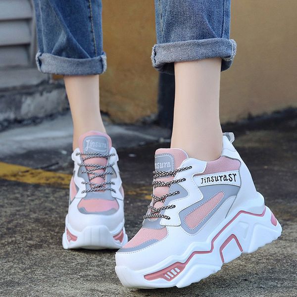 

rimocy chunky platform sneakers women breathable air mesh pink lace up shoes woman autumn hidden heels casual zapatillas mujer t200820, Black