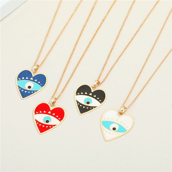 

1pc enamel heart turkish eye necklace for women vintage fashionlucky evil eye pendant choker clavicle chain party jewelry n698, Silver