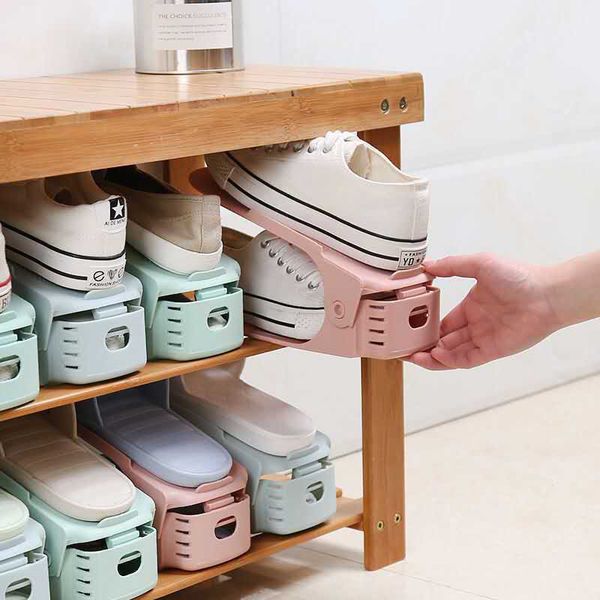 

double-layer adjustable shoe holder shoe organizer space-saving slot closet holder storage #