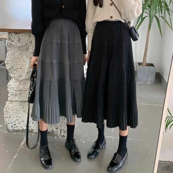 

polyester knitting winter women skirt, Black